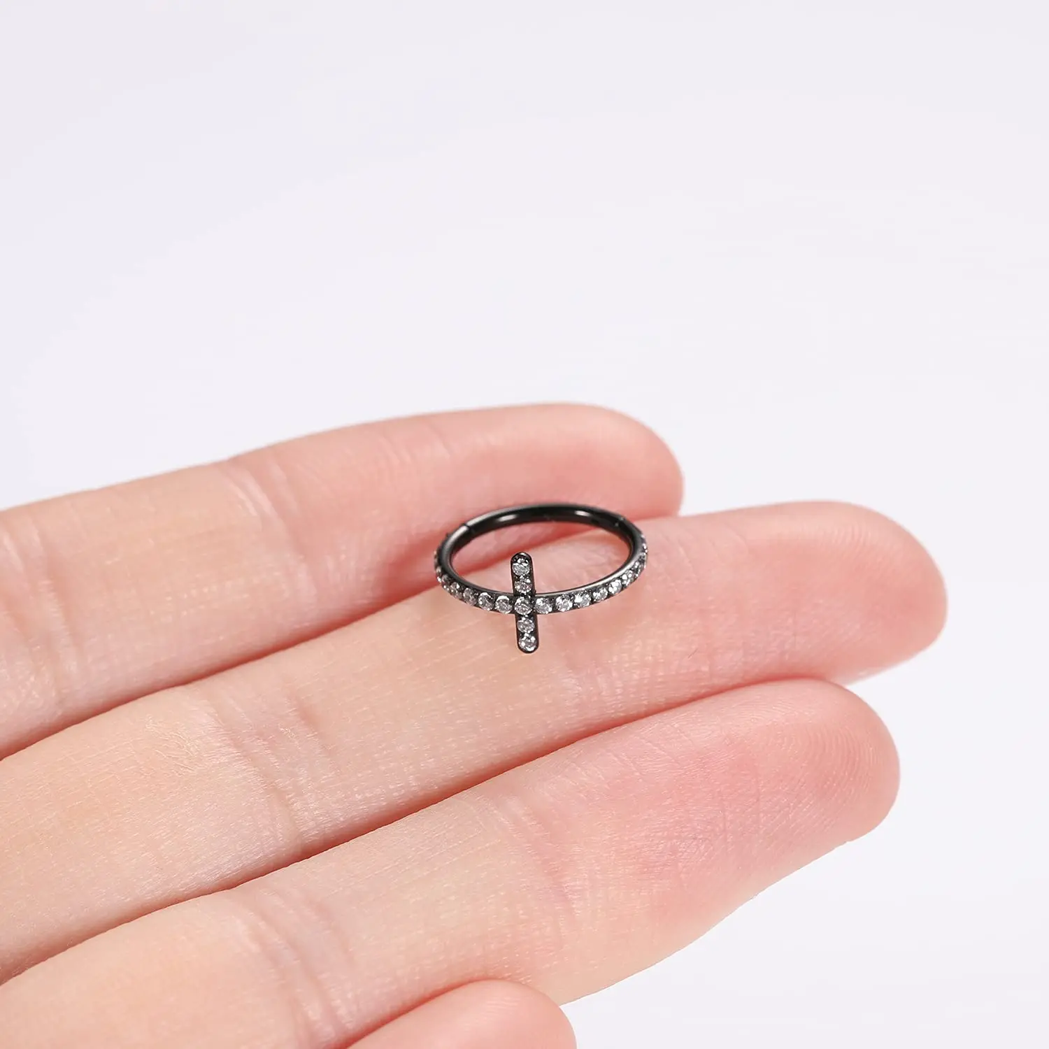 Cross Titanium Piercing Nose Ring Hoop Earring Helix Tragus Piercing Fashion Body Jewelry  Septum Zircon Earlobe Circle Gift
