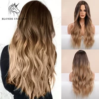 blonde unicorn synthetic wig ombre blonde brown long wigs middle part hair wig daily natural wavy heat resistant fiber for women