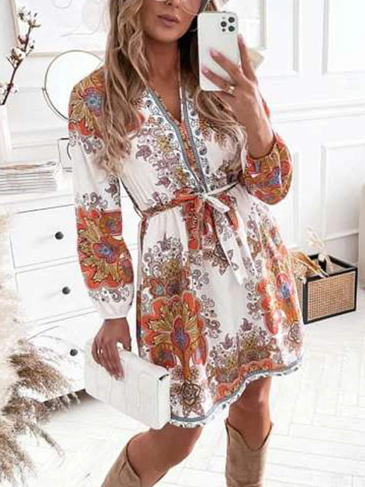 

Элегантное весенне-осеннее платье с длинным рукавом-фонариком, сексуальное вечернее платье с V-образным вырезом и бантом, женское модное пл...