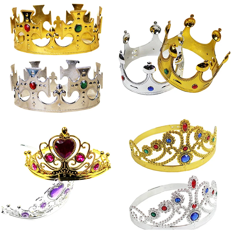 

Novelty Gold Plastic Kings Queens Crown Hat Royal Fancy Dress Party Costume Hat Birthday Headwear for Adult Boys Girls