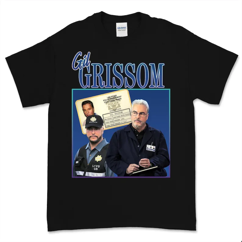 

GIL GRISSOM Vintage T Shirt Homage, men CSI Vegas Crime T-shirt Tv Pop Culture