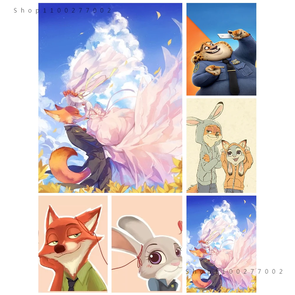 

Animation Crazy Animal City Cartoon Canvas Painting Disney Anime Posters and Prints Wall Art Living Room Decor Home Decoration