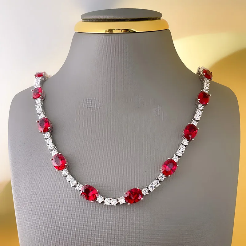 

2023 New Fashion High Quality Zircon Ruby Sterling 925 Silver Necklace for Women Luxury Crystal Party Gift Wedding Bride Jewelry