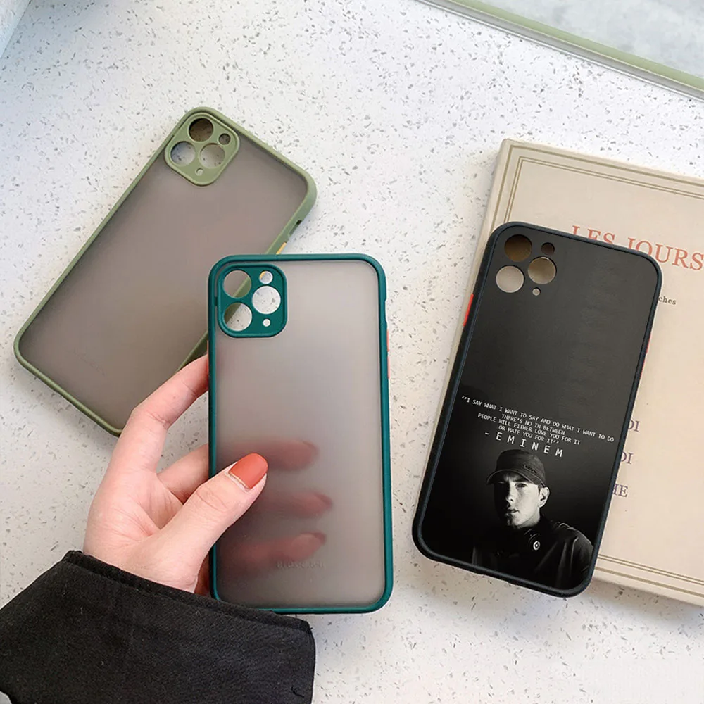 Для iphone 16ProMax 15 Pro 14 13 12 Mini 11 7 8 16 Plus XS Max XR Eminem RAP GOD Frosted Translucent Cover Черные чехлы для