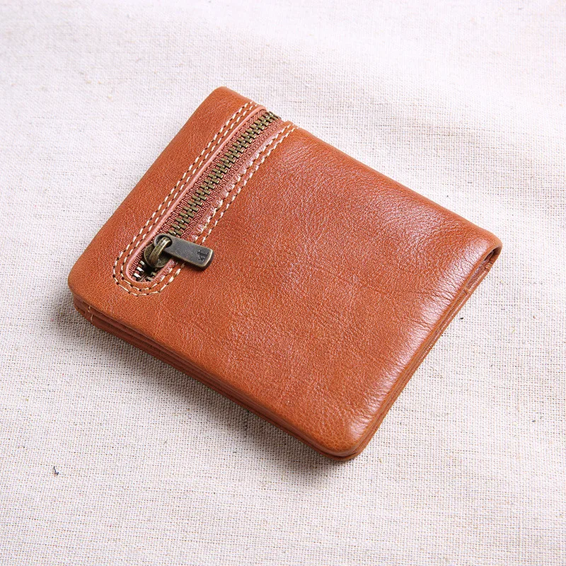 PNDME Simple casual designer natural real leather men short style wallet mini small purse Female vertical style student purse