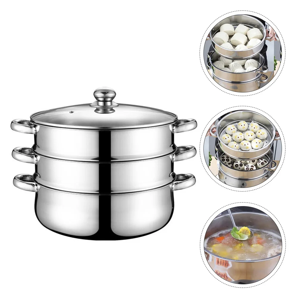 

Steamer Pot Cooking Steam Stainless Steel Cookware Pots Lid Soup Steaming Set Seafood Large Pan Vegetable Tall Dumpling Metal