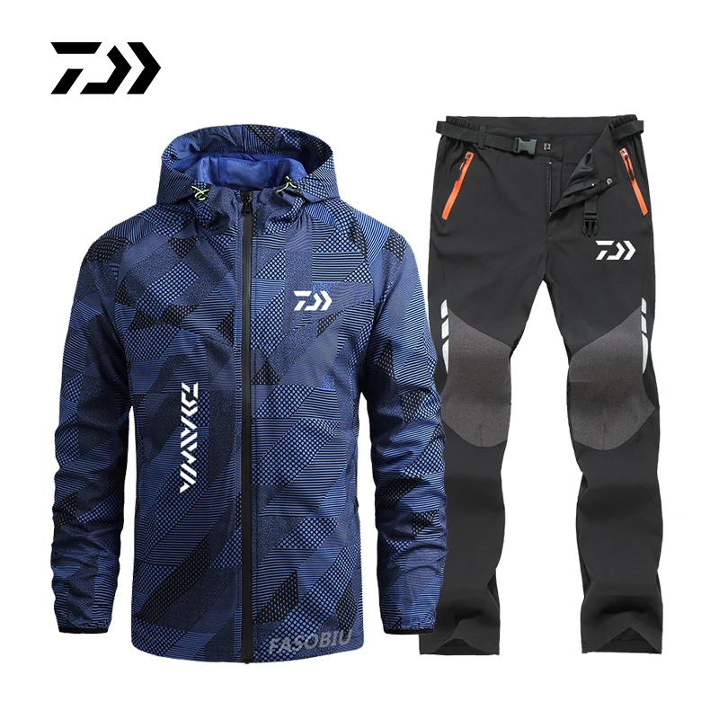 

Daiwa Men's Autumn Winter Hooded Fishing Suit Waterproof Mountaineering Clothing Windbreaker Outdoor Fishing Jacket for Pants