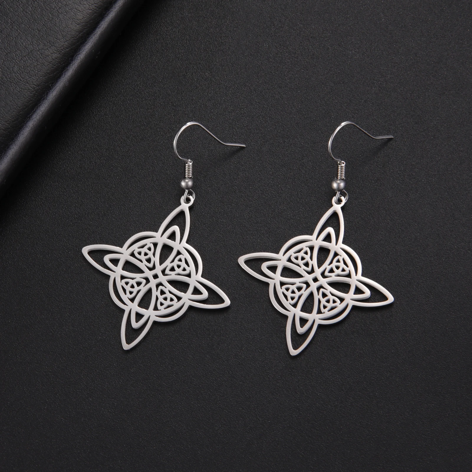 

LIKGREAT Witch Knot Double Celtic Triangle Pendant Drop Earrings for Women Vintage Stainless Steel Earrings Amulet Jewelry Gifts