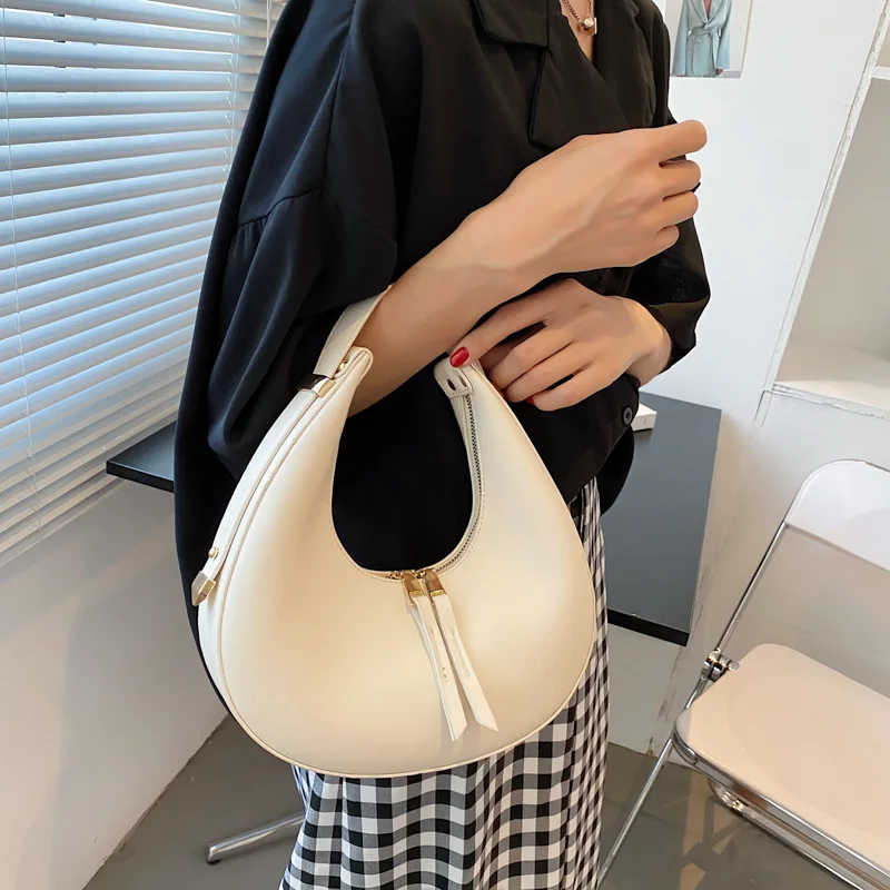 PU Leather Women Luxury Designer Handbag Purses 2022 Fashion Vintage Wallet Double Zipper Half Moon Crescent Hobos Shoulder Bags