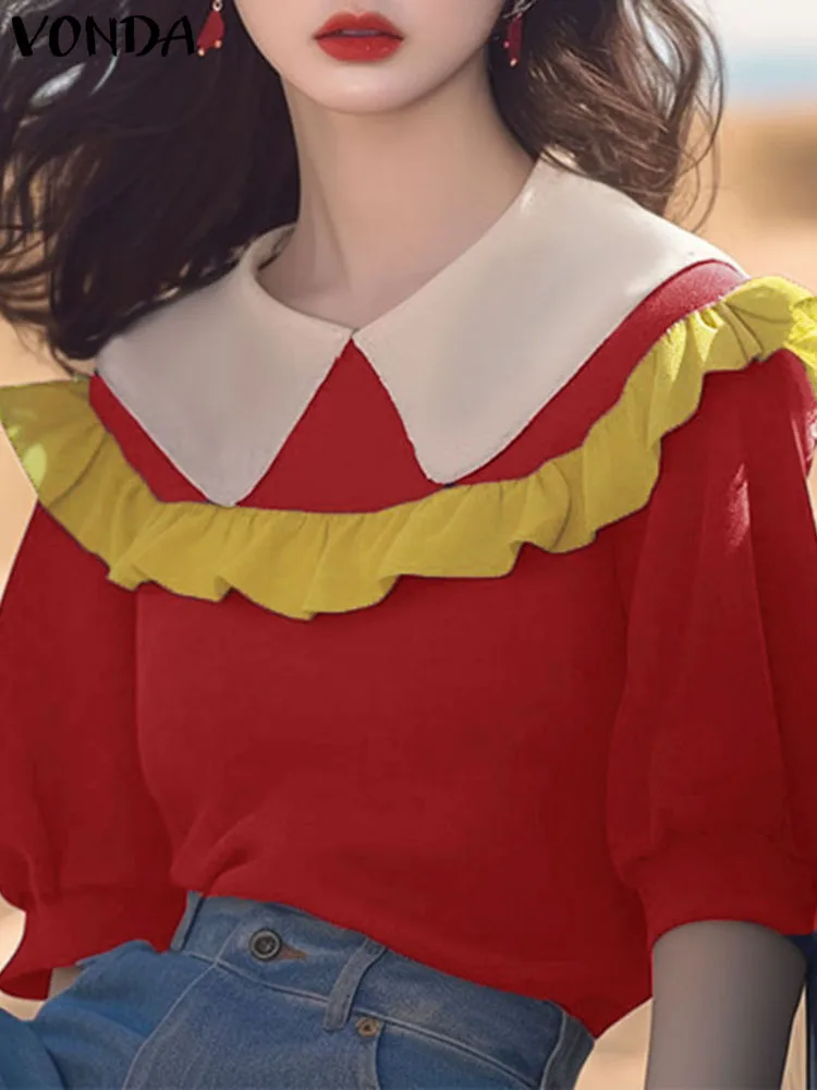 Женская элегантная блузка большого размера 2024 VONDA повседневные однотонные топы с