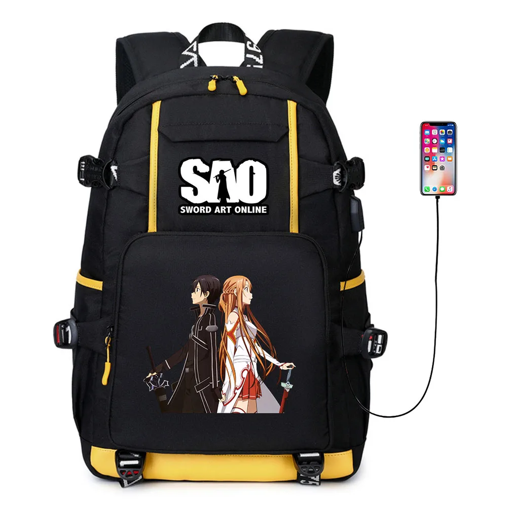 

Anime SAO Sword Art Online Game USB Port Backpack School Book Students Outdoor Shoulder Bag Rucksack Cosplay