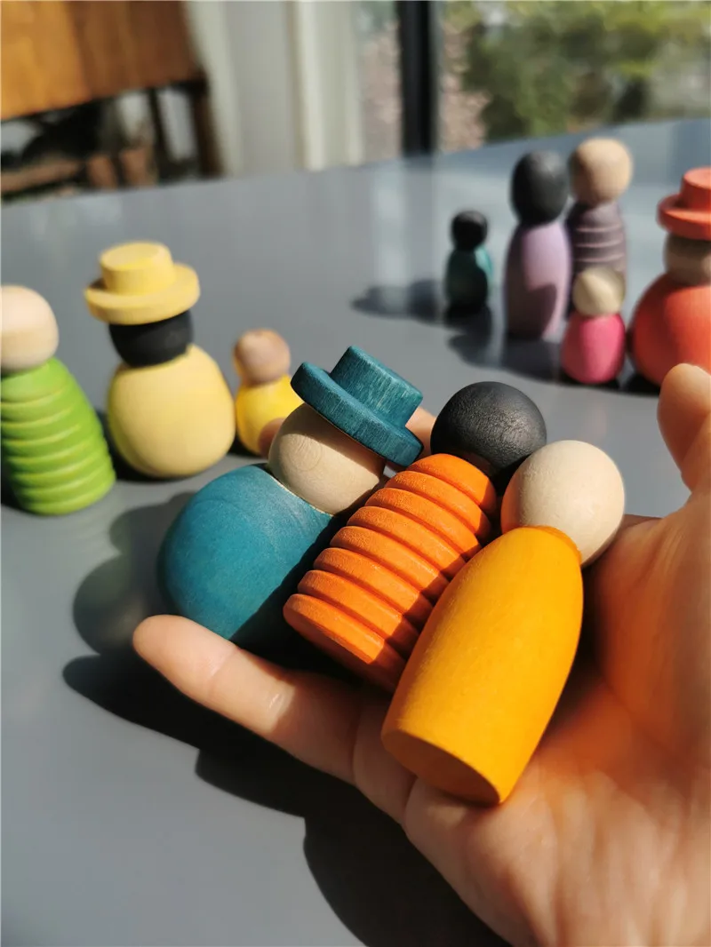 Деревянные игрушки Монтессори куклы ручной работы с радужными колышками