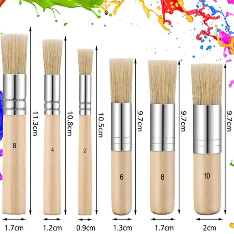 6Pcs Wooden Handle Watercolor Painting Stencil Brush Hog Bristle Acrylic Oil Painting Brushes Student Professional Art Supplies images - 6