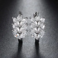 new leaf shape hoop earrings women with marquise white cubic zirconia fashion contracted small circle earrings trendy jewelry