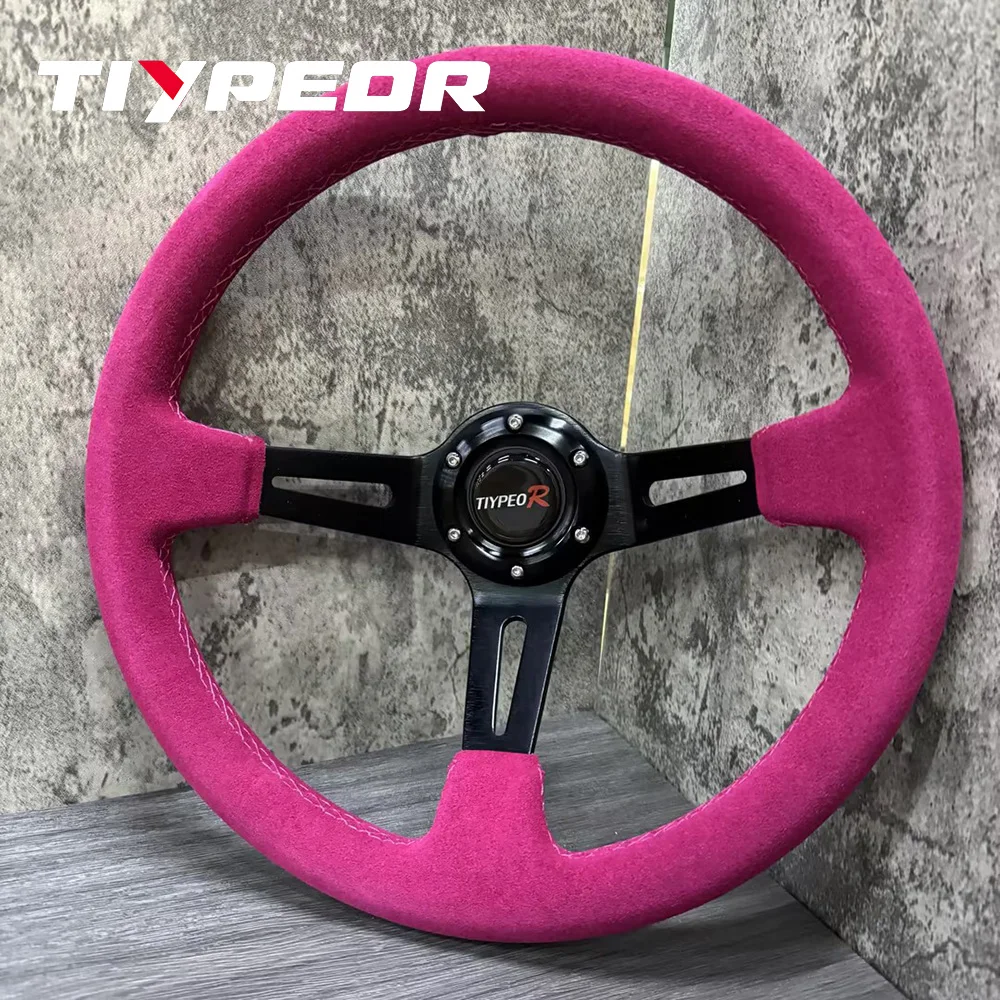TIYPEOR Спортивное розовое рулевое колесо для гоночного автомобиля с кнопкой