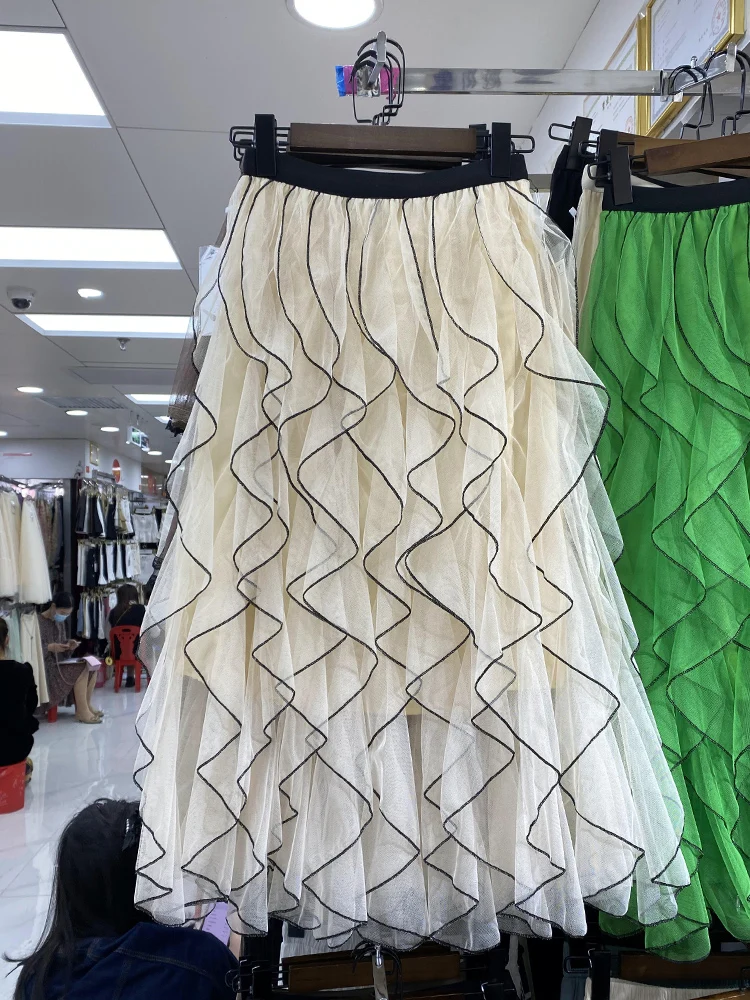 

Elegant Social Women's Skirts Green Cutecore Party Dresses Fairycore French Style Gauze Fairy Korean Clothing Free Shipping