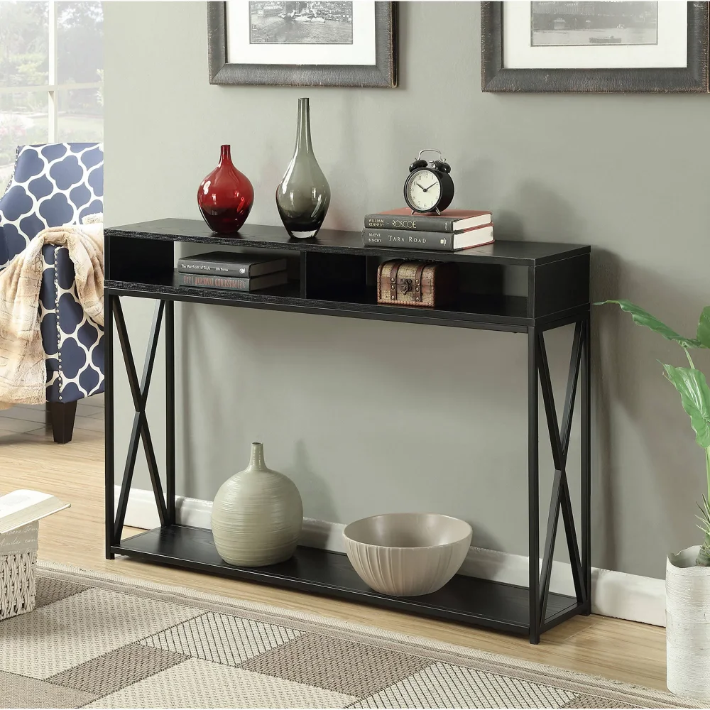 

Tucson Deluxe 2 Tier Console Table, Black Entryway Table Console Table for Hallway Console Furniture