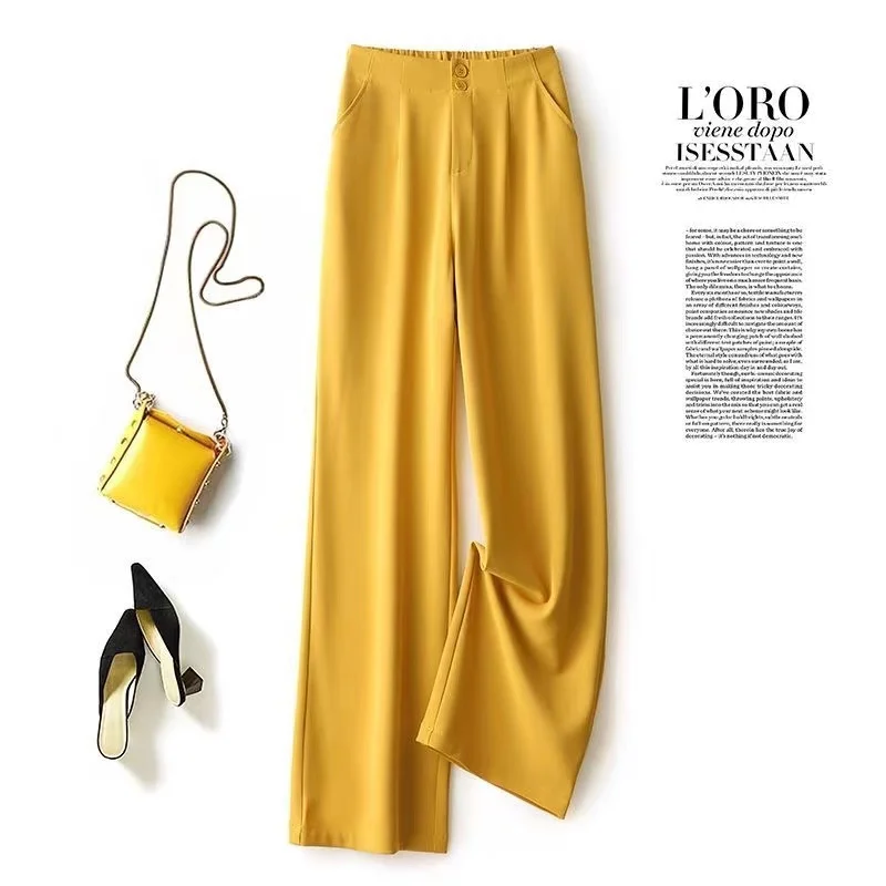 

Loose and Slim Straight Chiffon Suit Pants with High Waist Wide Leg Pants LOOSE Full Length