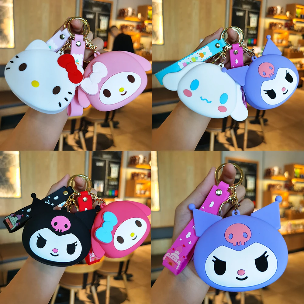 

Anime Sanrio Hello Kitty Cinnamoroll Kuromi Keychain Silicone Change Wallet Cartoon Cute My Melody Schoolbag Pendant Storage Bag