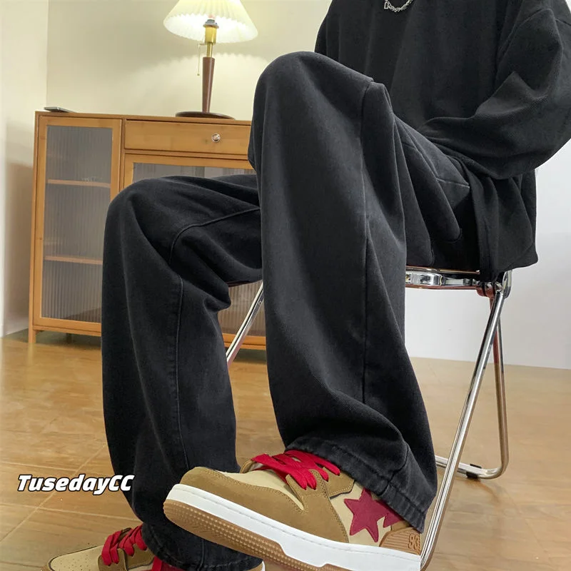 Apricot/Blue/Black Baggy Jeans Men Fashion Casual Straight Jeans Men Streetwear Hip Hop Loose Denim Pants Mens Trousers M-2XL