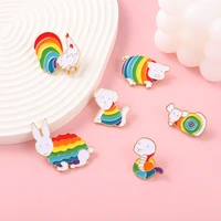 rainbow animal enamel pin cute chicken rabbit dog pig cartoon metal brooch clothes bag denim fashion jewelry lapel badge