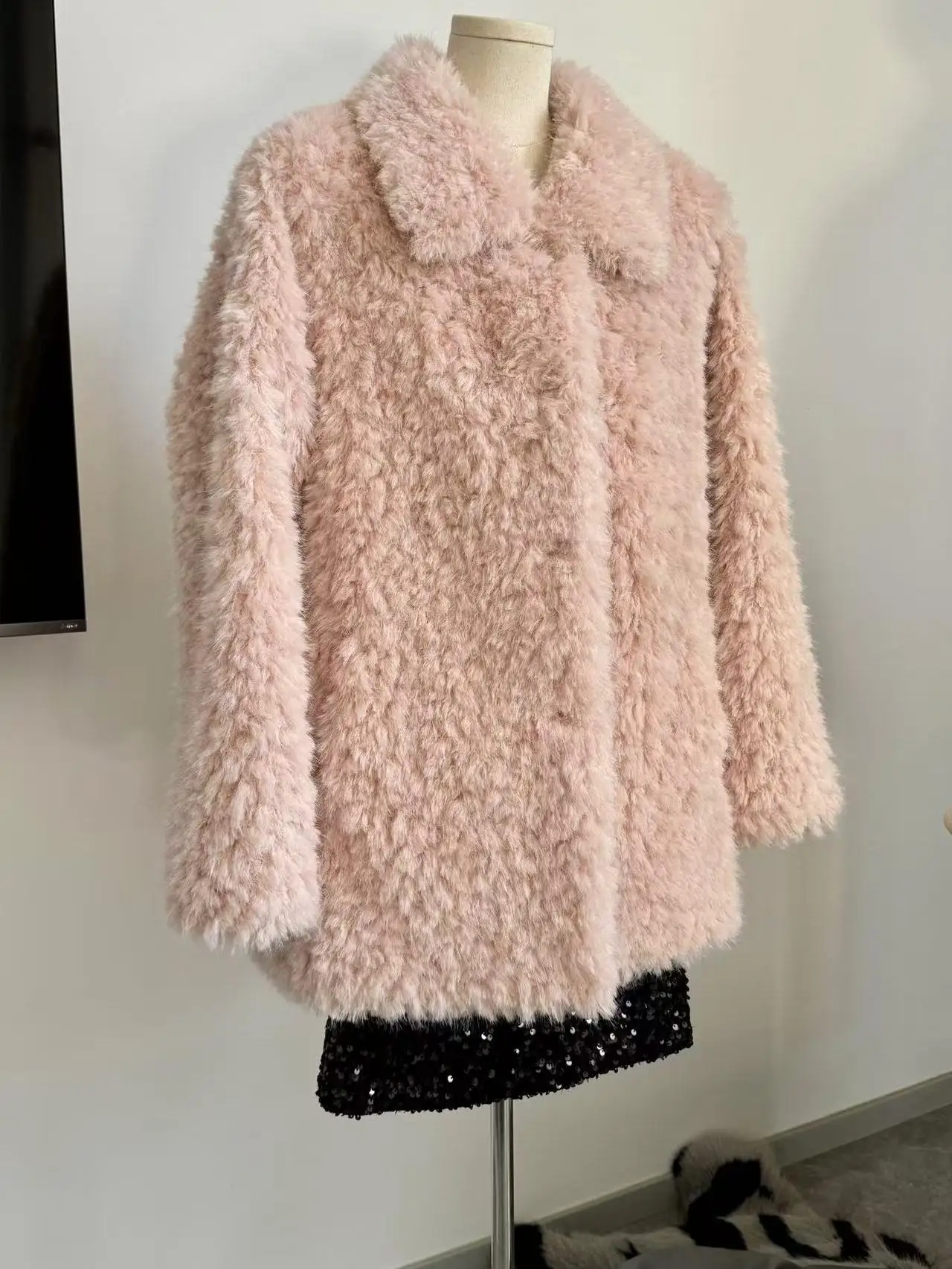 Корейская мягкая клейкая зеленая плюшевая меховая верхняя одежда ягненка