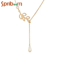 leaf pearl long pendant necklaces for women water drop shape imitation pearls choker trend neck jewelry party necklace aesthetic