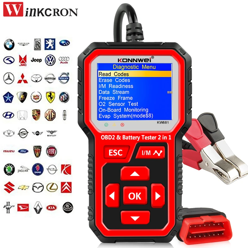 

2 в 1, автомобильный тестер аккумулятора KW681, 2000 CCA