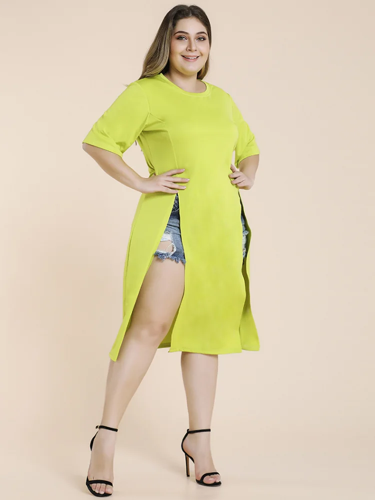 Large size women's fat mm skirt new split fork spring and summer casual wear solid color dress plus size feminino