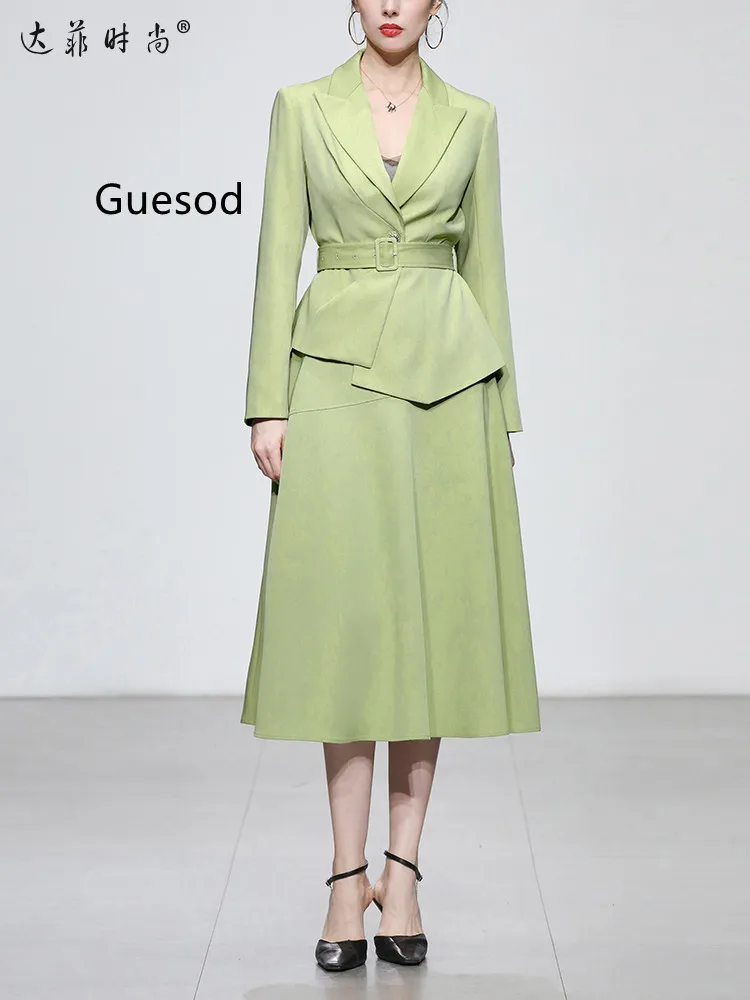 

Office Lady Set 2023 Spring OL Professional Skirt Suit Blazer Skirt Two Piece Suit Fashion Designer Irregular Expansion Bottom
