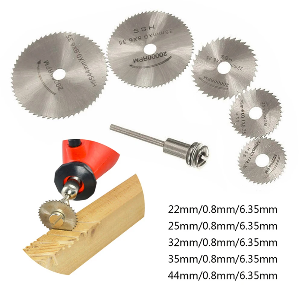 6Pcs 22-44mm Diameter Circular Saw Blade HSS Cutting Disc With Extension Rod For Cutting Wood Plastic Aluminum Power Tools