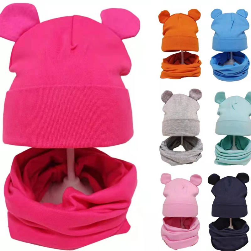 

2Pcs/Set Cute Baby Hat Scarf With Ears Soild Color Newborn Beanie Cap Autumn Winter Warm Soft Boys Girls Hat Bonnet Gorras