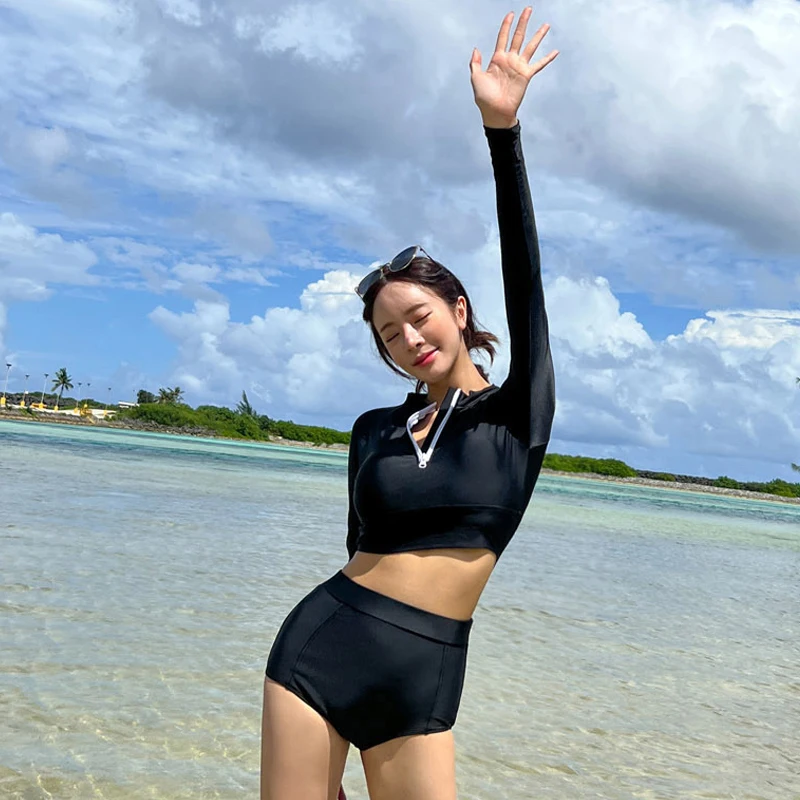 

High Waist Women's Bikini Set 2023 Korean Design Long Sleeve Two Pieces Swimwear Swimsuit High Quality Beach Suit