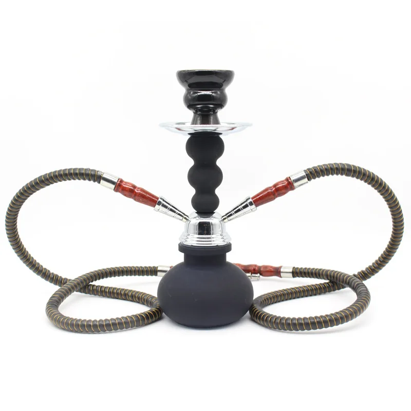 

Whole Set Arabic Shisha Hookah Bottle Finished Double Tubes Pipe Glass Hookah Shisha Black Color For Lounge