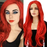 oriane red synthetic wigs lace front frontal long wavy soft lolita anime cosplay high temperature resistance wig female