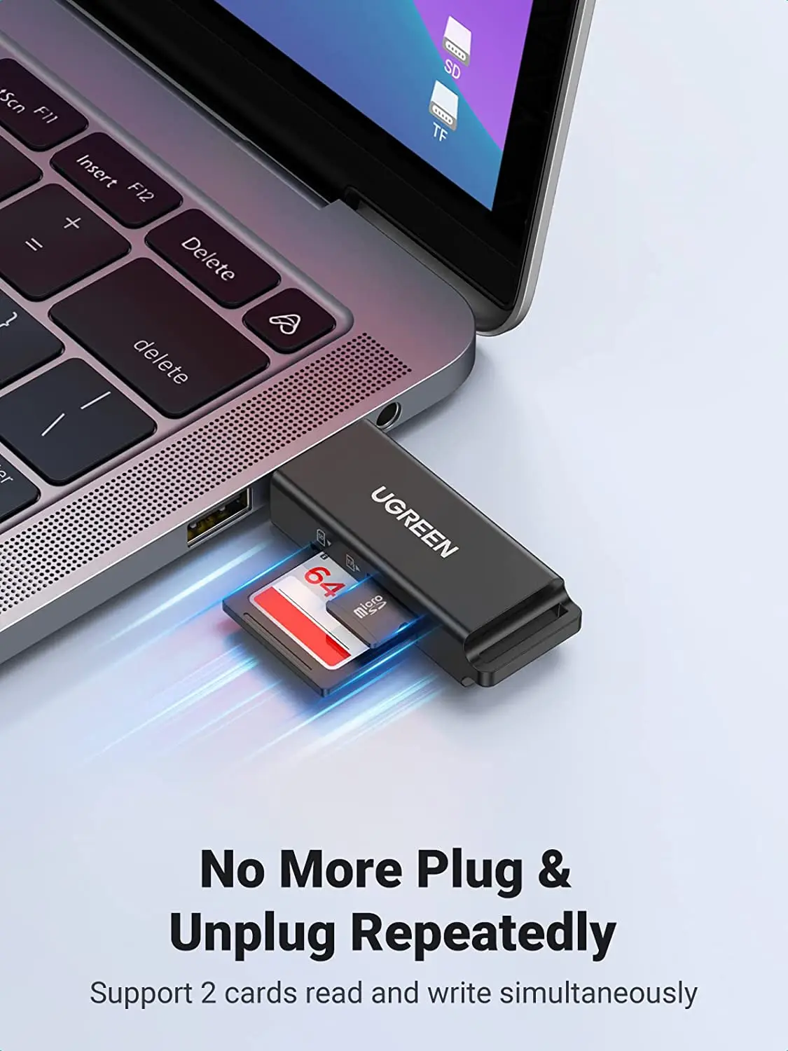 Фото UGREEN CM104 SD TF Card Reader Портативный USB 3.0 двухслотовый адаптер флэш-памяти Концентратор 5 Гбит/с для портативного компьютера №4