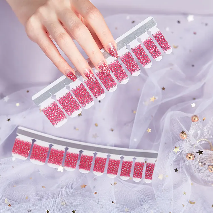 

3D Diamond Pink Fashion Nail Art Stickers Collection Manicure DIY Nail Polish Strips Wraps for Party Decor