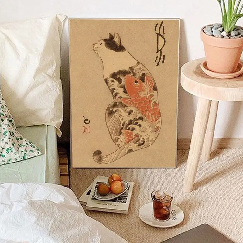 Японская кошка-Самурай в винтажном стиле высококачественные принты и постеры