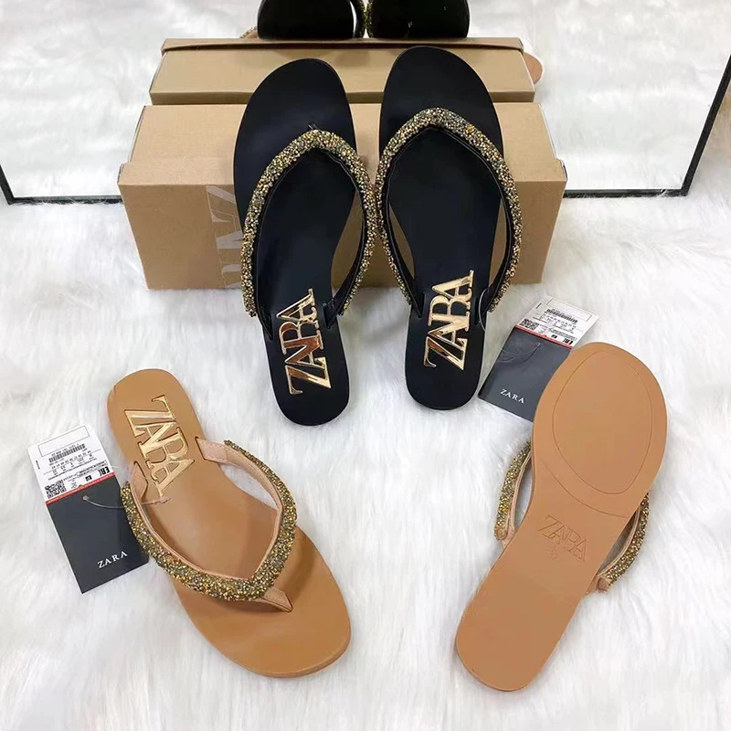 

2022 Fashion Sexy Summer New Women's Slippers Flip-flops Sequins Solid Color Flat Outdoor Beach Women Slippers Plus Size