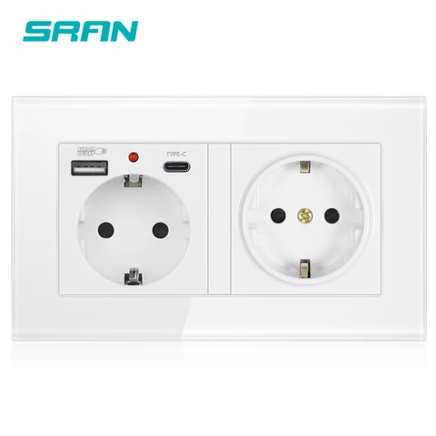 SRAN Двойная розетка с USB, белая