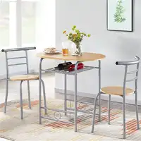 3-Piece Oval Dining Table Set Kitchen Table Set With Storage Rack, Multi-Color (US Stock)