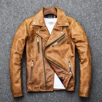 Vintage Genuine Leather Jacket Men Winter Clothes 2022 Streetwear Slim Fit Real Cow Leather Coat Mens Leather Jacket 1709