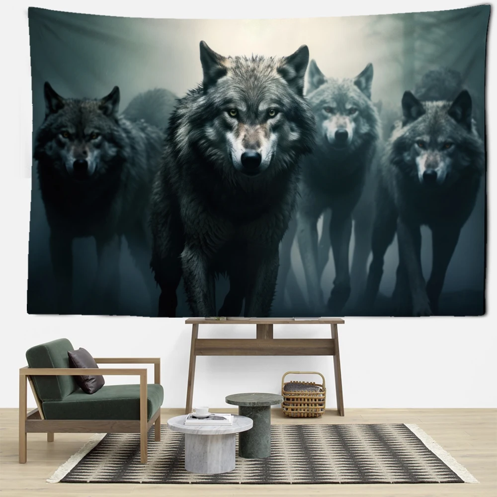 Настенный гобелен с изображением серых волков минималистичное абстрактное