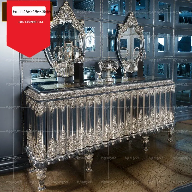 

European style solid wood carved dining side cabinet porch cabinet villa palace luxury living room lockers tea cabinet