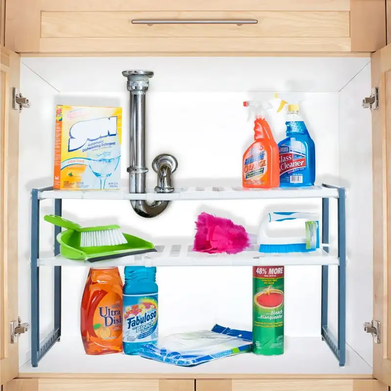 

2-Shelf Sink Cabinet Organizers, 11.325 x 17.75-32 x 15.325 inches, White