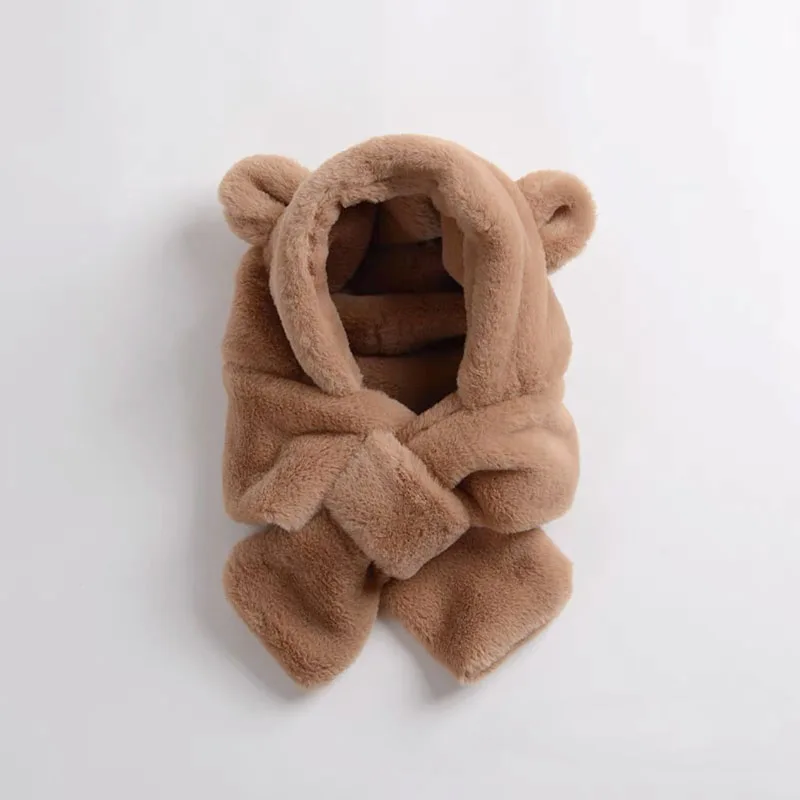 

Faux Fur Winter Baby Hat Scarf One-Piece Soft Kids Cap for Girls Boys Cartoon Warmer Neck Ears Baby Bonnet Infant Accessories