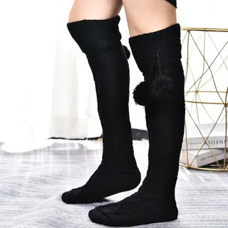 2022 Korean over knee knitted Stockings women's fashion wool ball high socks winter warm breathable solid color wool pile socks