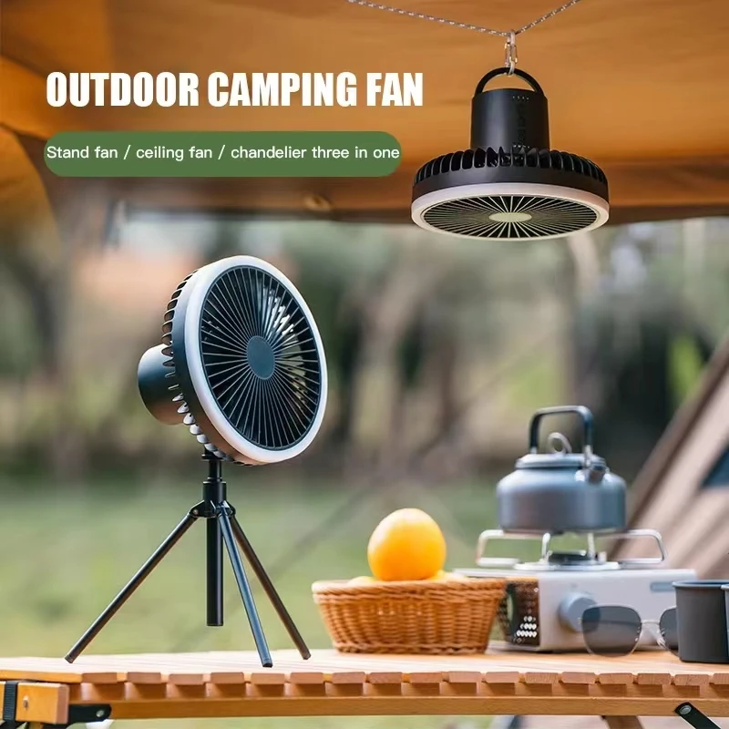 

Outdoor Portable Fan Remote Control Colorful Night Light Emergency Power Bank Hanging Standing Camping Tripod Tent Ceiling Fan