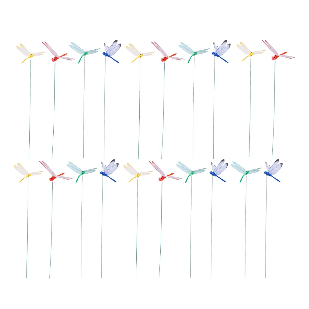

20 Pcs Plastic Flower Pot Dragonfly Stakes Sticks Fairy Garden Decoration Wood Pile Planter Ornament Exterior ornaments