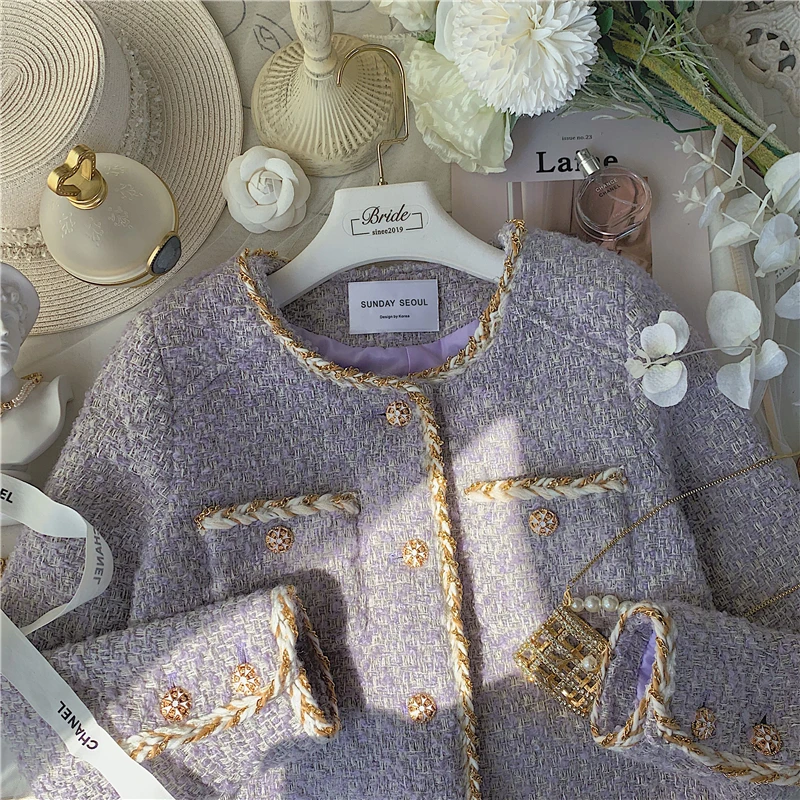 

New Lavender small air fragrance of Lavender purple tweed chain short coat jacket